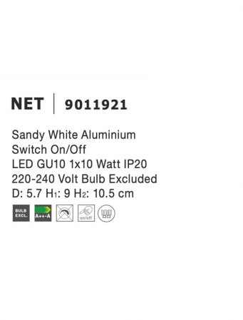 9011921 Aplica Nova Luce NET GU10 1X10W lm  IP20 Aluminium Sandy White [6]