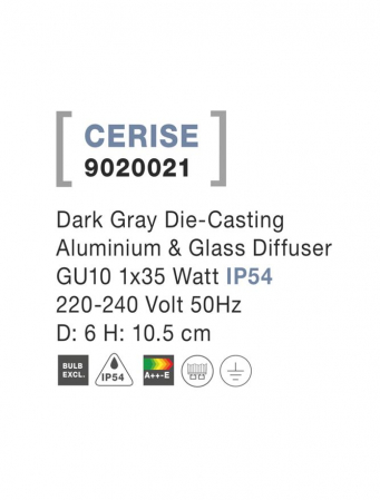 9020021 Spot Aplicat Nova Luce CERISE GU10 35W lm  IP54 Die-Casting Aluminium & Glass Diffuser Dark Gray [1]