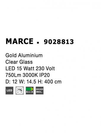 9028813 Suspensie/Aplica Nova Luce MARCE LED 15W 750lm 3000K IP20 Aluminium/Glass Gold [8]