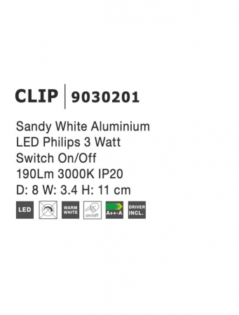9030201 Aplica Nova Luce CLIP LED 3W 190lm 3000K Aluminium Sandy White Nedimabil IP20 [7]