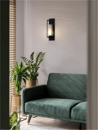 9035973 Aplica Nova Luce JULIET E27 1x12W   Metal & Opal Glass Black  IP20 [1]
