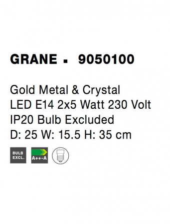 9050100 Aplica Nova Luce GRANE E14 2x5W   Metal & Crystal Gold  IP20 [5]