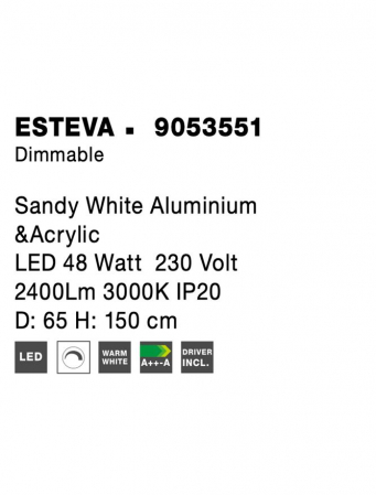 9053551 Suspensie Nova Luce ESTEVA LED 48W 2400lm 3000K IP20 Aluminiu/Acril Sandy White NOVALUCE [6]