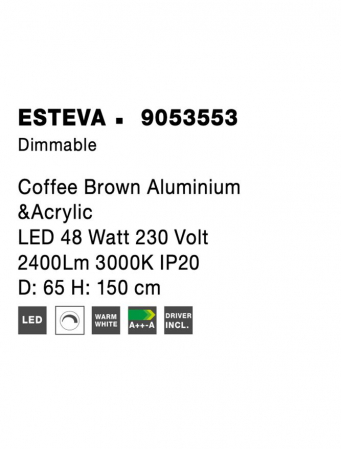 9053553 Lustra Nova Luce ESTEVA LED 47W 3340lm 3000K Aluminium & Acrylic Coffee Brown Dimabil Triac IP20 [7]