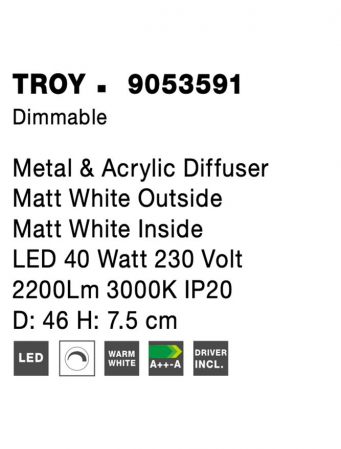 9053591 Plafoniera Nova Luce TROY LED 40W 2200lm 3000K Metal & Acrylic  Matt White Dimabil Triac IP20 [7]