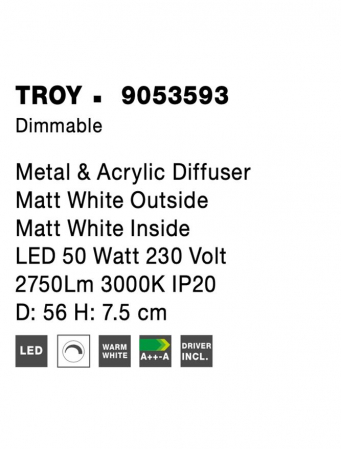 9053593 Plafoniera Nova Luce TROY LED 50W 2750lm 3000K Metal & Acrylic  Matt White Dimabil Triac IP20 [6]