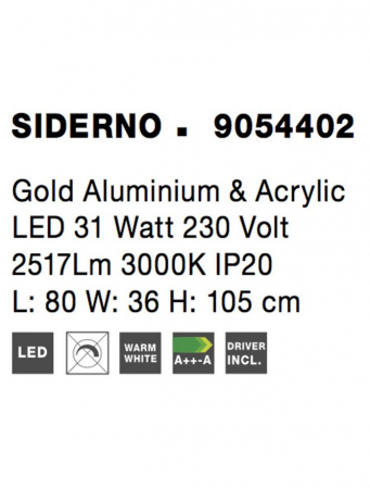 9054402 Veioza Nova Luce SIDERNO LED 32W 2518lm 3000K Aluminium & Acrylic Gold Nedimabil IP20 [6]