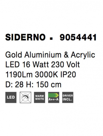 9054441 Suspensie Nova Luce SIDERNO LED 16W 1190lm 3000K IP20 Aluminiu/Acril Gold [4]
