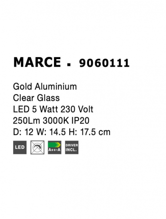 9060111 Aplica Nova Luce MARCE LED 5W 250lm 3000K IP20 Aluminium/Glass Gold [2]