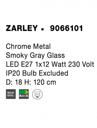 9066101 Suspensie Nova Luce ZARLEY E27 1x12W IP20 Chrome Metal Smoky Gray Glass NOVALUCE [6]