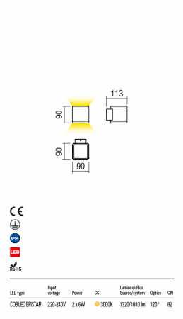 9067 Aplica REDO BETA LED 2x6W 1103lm 3000K IP54 Aluminiu Turnat Dark Brown Optics 120° CRI 82 [1]