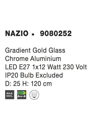 9080252 Suspensie Nova Luce NAZIO E27 1x12W IP20 Gold Glass Chrome Aluminium Gradient Gold [4]