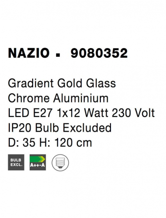 9080352 Suspensie Nova Luce NAZIO E27 1x12W IP20 Gold Glass Chrome Aluminium Gradient Gold [4]