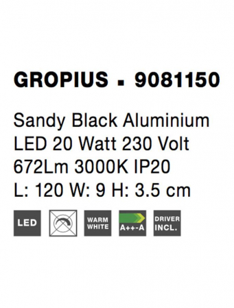 9081150 Aplica Nova Luce GROPIUS LED 20W 672lm 3000K Aluminium Sandy Black Nedimabil IP20 [8]