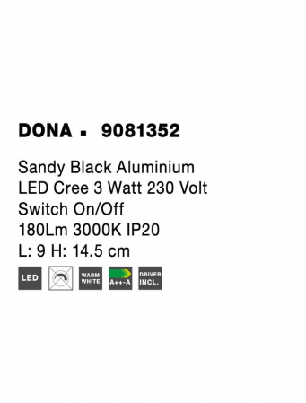 9081352 Aplica Nova Luce DONA LED 3W 180lm 3000K IP20 Aluminium Sandy Black [2]