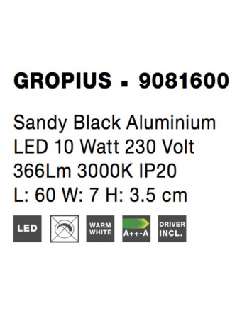 9081600 Aplica Nova Luce GROPIUS LED 10W 366lm 3000K Aluminium Sandy Black Nedimabil IP20 [7]