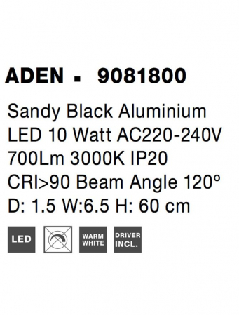 9081800 Aplica Nova Luce ADEN LED 10W 700lm 3000K Aluminium Sandy Black Nedimabil IP20 [6]