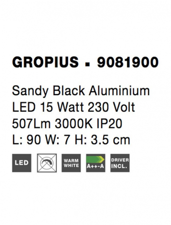 9081900 Aplica Nova Luce GROPIUS LED 15W 507lm 3000K Aluminium Sandy Black Nedimabil IP20 [7]