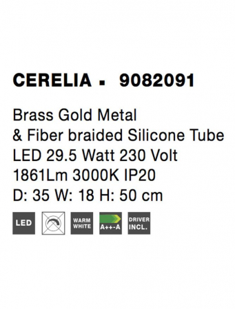 9082091 Aplica Nova Luce CERELIA LED 29W 1861lm 3000K Metal & Fiber Braided Silicone Tube Brass Gold Nedimabil IP20 [7]