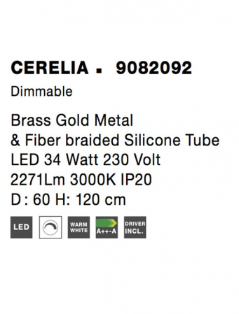 9082092 Suspensie Nova Luce CERELIA LED 34W 2271lm 3000K IP20 Metal & Fiber Braided Silicone Tube Brass Gold [4]