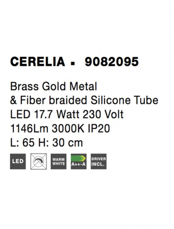 9082095 Aplica Nova Luce CERELIA LED 17W 1146lm 3000K Metal & Fiber Braided Silicone Tube Brass Gold Nedimabil IP20 [7]