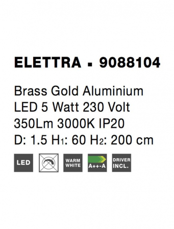 9088104 Suspensie Nova Luce ELETTRA LED 5W 350lm 3000K IP20 Aluminiu Brass Gold [3]