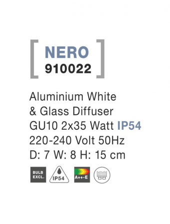 910022 Aplica Nova Luce NERO GU10 2X35W lm  IP54 Aluminium Glass Diffuser White Light Up&Down [2]