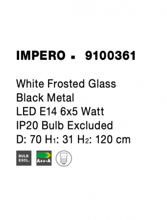 9100361 Lustra Nova Luce IMPERO E14 6x5W lm  IP20 Metal& Sticla White Frosted [7]