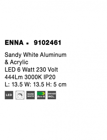 9102461 Aplica Nova Luce ENNA LED 6W 444lm 3000K Aluminium & Acrylic Sandy White Nedimabil IP20 [5]
