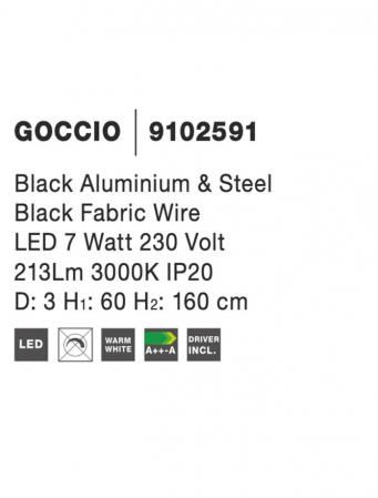 9102591 Pendul Nova Luce GOCCIO LED 6W 226lm 3000K Aluminium & Steel Black Fabric Wire Black Nedimabil IP20 [6]