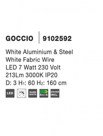 9102592 Pendul Nova Luce GOCCIO LED 6W 226lm 3000K Aluminium & Steel White Fabric Wire White Nedimabil IP20 [4]