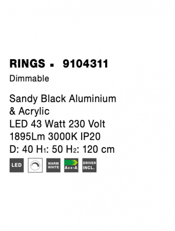 9104311 Suspensie Nova Luce RINGS LED 43W 1895lm 3000K IP20 Aluminiu & Acril Sandy Black NOVALUCE [7]
