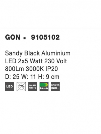 9105102 Plafoniera Nova Luce GON LED 10W 800lm 3000K Aluminium Sandy Black Nedimabil IP20 [5]