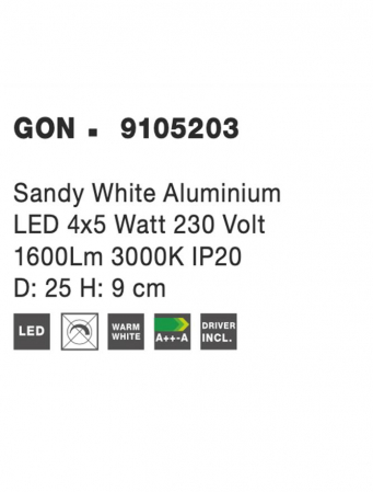 9105203 Plafoniera Nova Luce GON LED 20W 1600lm 3000K Aluminium Sandy White Nedimabil IP20 [6]