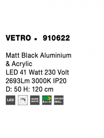 910622 Pendul Nova Luce VETRO LED 41W 2693lm 3000K IP20 Aluminiu/Acril Matt Black [8]