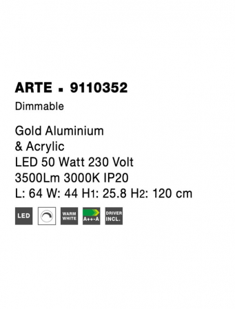 9110352 Suspensie Nova Luce ARTE LED 50W 3500lm 3000K IP20 Aluminiu/Acril Gold NOVALUCE [4]