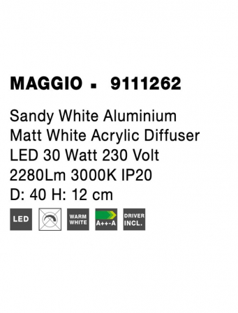 9111262 Plafoniera Nova Luce MAGGIO LED 24W 2280lm 3000K Aluminium Sandy White Nedimabil IP20 [7]