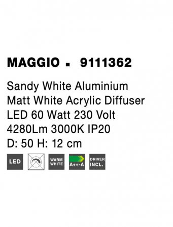 9111362 Plafoniera Nova Luce MAGGIO LED 60W 4280lm 3000K Aluminium Sandy White Nedimabil IP20 [7]