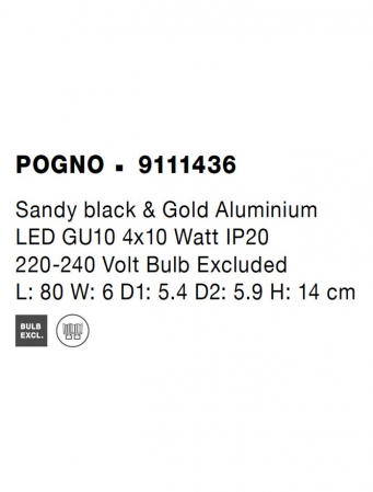 9111436 Plafoniera Nova Luce POGNO GU10 4x10W   Aluminium Sandy Black & Gold  IP20 [7]