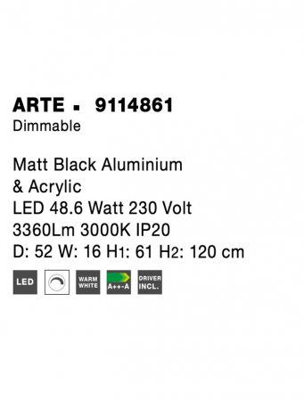 9114861 Suspensie Nova Luce ARTE LED 48,6W 3360lm 3000K IP20 Aluminiu/Acril Matt Black [5]