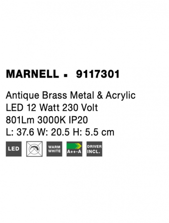 9117301 Aplica Nova Luce MARNELL LED 12W 801lm 3000K Metal & Acrylic  Antique Brass Nedimabil IP20 [8]