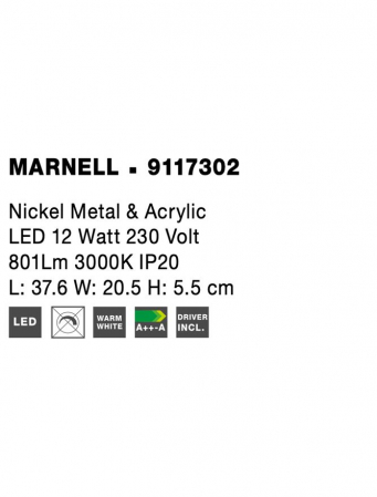 9117302 Aplica Nova Luce MARNELL LED 12W 801lm 3000K Metal & Acrylic  Nickel Nedimabil IP20 [8]