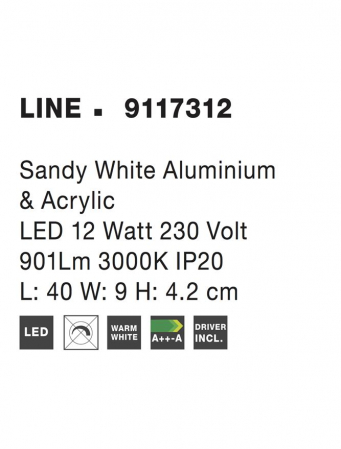9117312 Aplica Nova Luce LINE LED 12W 901lm 3000K IP20 Aluminiu/Acril Sandy White NOVALUCE [7]