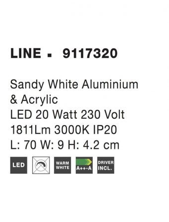 9117320 Aplica Nova Luce LINE LED 20W 1811lm 3000K IP20 Aluminiu/Acril Sandy White NOVALUCE [10]