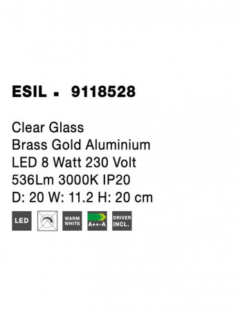 9118528 Aplica Nova Luce ESIL LED 8W 536lm 3000K Aluminium & Glass Gold Nedimabil IP20 [4]