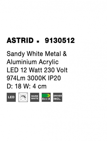 9130512 Aplica Nova Luce ASTRID LED 12W 974lm 3000K Metal/Aluminium & Acrylic Sandy White Nedimabil IP20 [6]