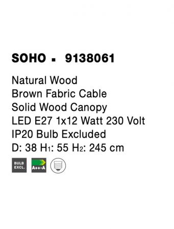 9138061 Pendul Nova Luce SOHO E27 1x12W   Fabric Natural wood  IP20 [9]