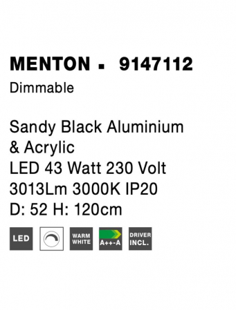 9147112 Lustra Nova Luce MENTON LED 43W 3013lm 3000K Aluminium & Acrylic Sandy Black Dimabil Triac IP20 [8]