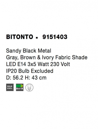 9151403 Lustra Nova Luce BITONTO E14 3x5W   Metal & Fabric Shade Sandy Black  IP20 [6]