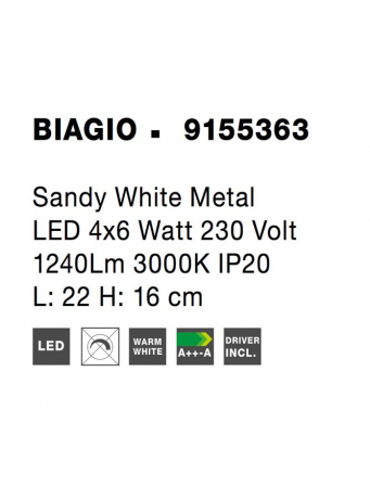 9155363 Plafoniera Nova Luce BIAGIO LED 24W 1240lm 3000K Metal Sandy White Nedimabil IP20 [5]